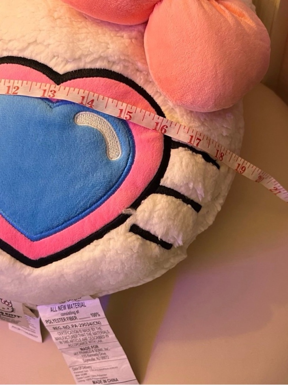 White Plush Hello Kitty-Style Pillow with Pink Bow and Blue Heart Sunglasses NWT - Picture 2 of 3